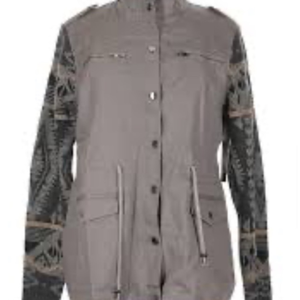 CoffeeShop Olive Green Utility Jacket with Knit Sleeves - Picture 1 of 16